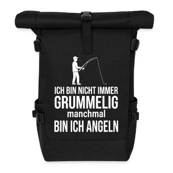 Nicht immer grummelig, manchmal angeln - Rolltop Rucksack - Schwarz - Vorne