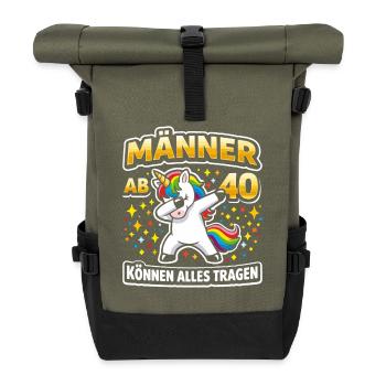 40. Geburtstag 40er 40ter 40 Jahre alt Einhorn - Rolltop Rucksack - Olive/Schwarz - Vorne