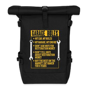 Car Restoration Garage Rules - Roll Top Backpack - black - Front