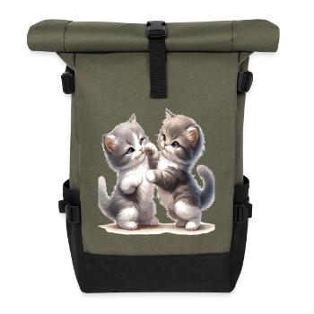 Kitten Friendship Illustration - Roll Top Backpack - olive/black - Front