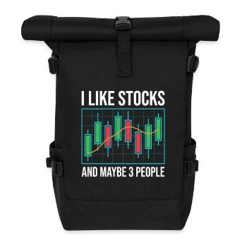 Ich mag Aktien und vielleicht drei Leute - Rolltop Rucksack - Schwarz - Vorne