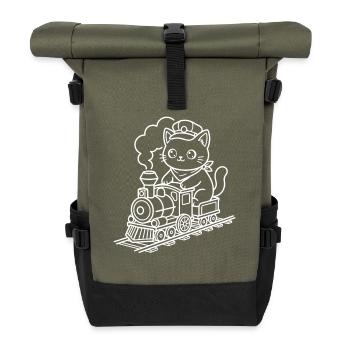 Zugliebhaber Kawaii Katze - Rolltop Rucksack - Olive/Schwarz - Vorne