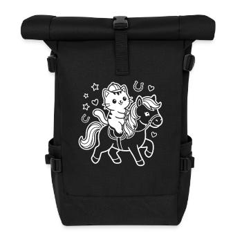 Kawaii Katze auf Pferd - Rolltop Rucksack - Schwarz - Vorne