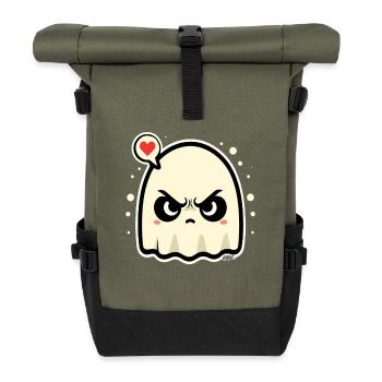 Angry Ghost with Heart Speech Bubble - Roll Top Backpack - olive/black - Front