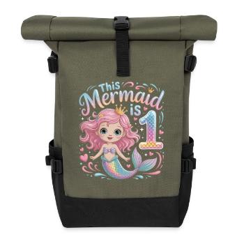 Mermaid 1st Birthday 1 Year - Roll Top Backpack - olive/black - Front
