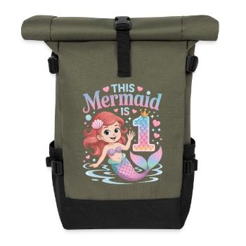 Mermaid 1st Birthday 1 Year - Roll Top Backpack - olive/black - Front