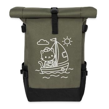 Seemann Kawaii Katze Segeln - Rolltop Rucksack - Olive/Schwarz - Vorne