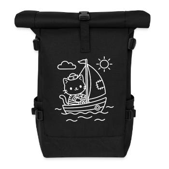Seemann Kawaii Katze Segeln - Rolltop Rucksack - Schwarz - Vorne