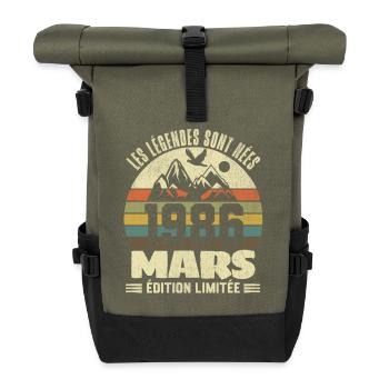 The Legends Were Born in March 1986 40 Years Old - Roll Top Backpack - olive/black - Front