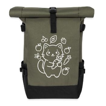 Chat Kawaii aux fruits et légumes - Sac à dos roll top - olive/noir - Devant