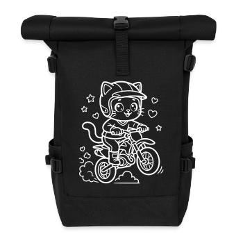 Motocross Kawaii Katze - Rolltop Rucksack - Schwarz - Vorne