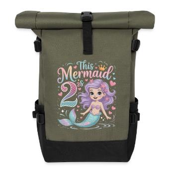 Meerjungfrau 2. Geburtstag 2 Jahre - Rolltop Rucksack - Olive/Schwarz - Vorne