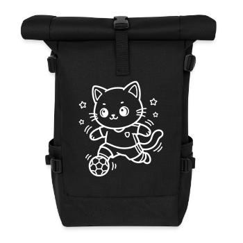 Fußball Kawaii Katze - Rolltop Rucksack - Schwarz - Vorne