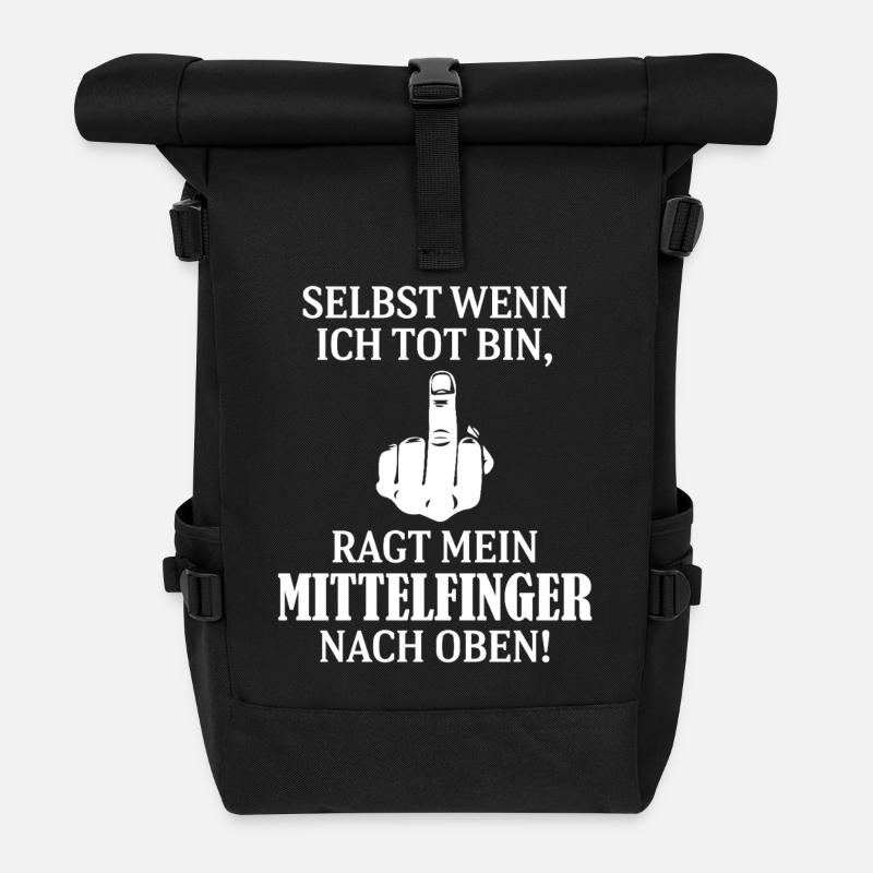 Savage German Middle Finger Slogan Graphic - Roll Top Backpack - black