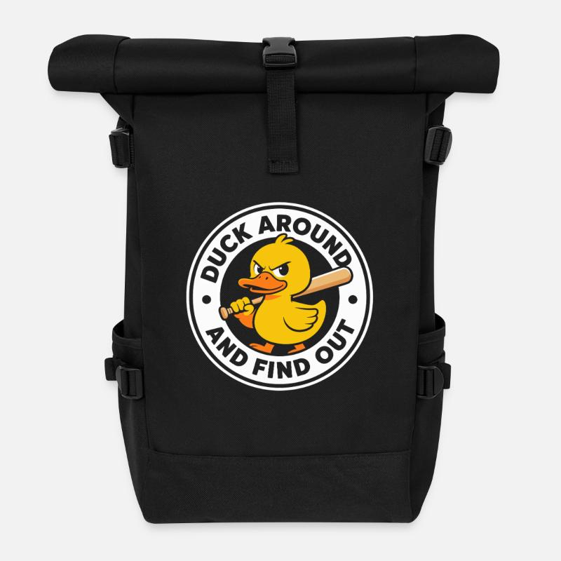 Duck dich her und finde das lustige Entenabzeichen heraus - Rolltop Rucksack - Schwarz