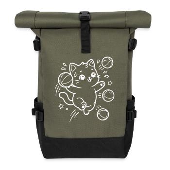 Basketball Kawaii Katze - Rolltop Rucksack - Olive/Schwarz - Vorne