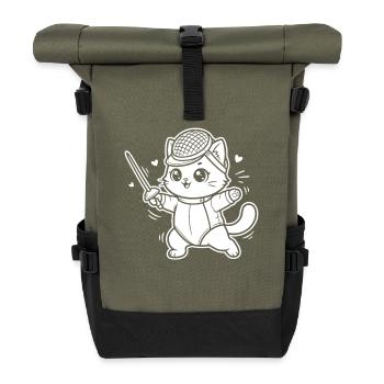 Fechten Kawaii Katze - Rolltop Rucksack - Olive/Schwarz - Vorne