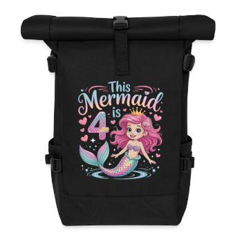 Meerjungfrau 4. Geburtstag 4 Jahre - Rolltop Rucksack - Schwarz - Vorne