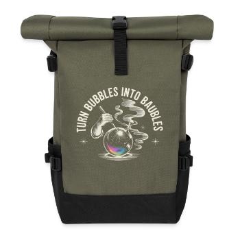 Blasen zu Schmuck | Glasbläser Heißglas - Rolltop Rucksack - Olive/Schwarz - Vorne