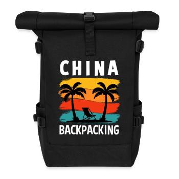 China Backpacking Retro Travel Design - Roll Top Backpack - black - Front