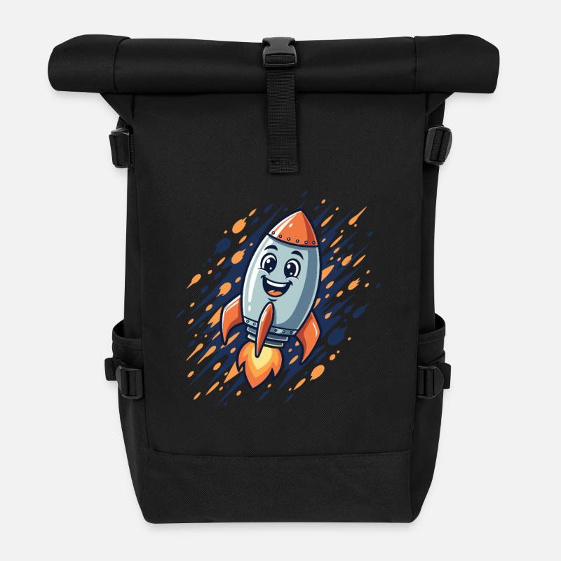 Lustige Rakete Cartoon-Design - Rolltop Rucksack - Schwarz