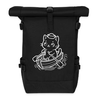 Seemann Kawaii Katze Rudern - Rolltop Rucksack - Schwarz - Vorne