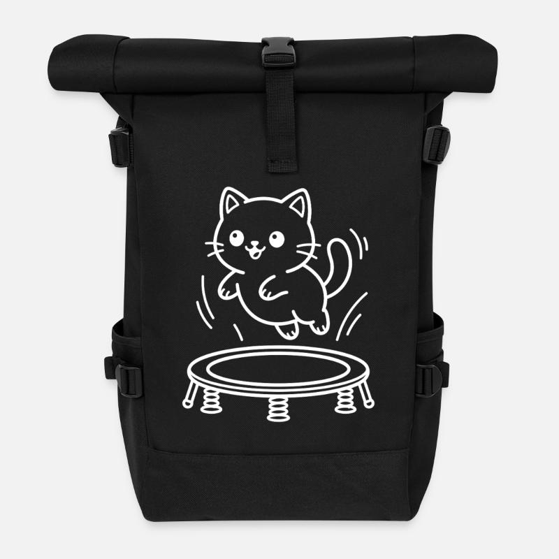 Kawaii Katzen Trampolin - Rolltop Rucksack - Schwarz