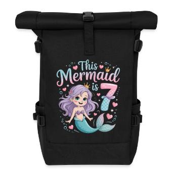 Meerjungfrau 7. Geburtstag 7 Jahre - Rolltop Rucksack - Schwarz - Vorne