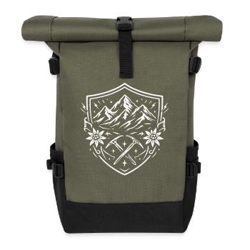 Alpine mountain coat of arms with edelweiss motif - Roll Top Backpack - olive/black - Front