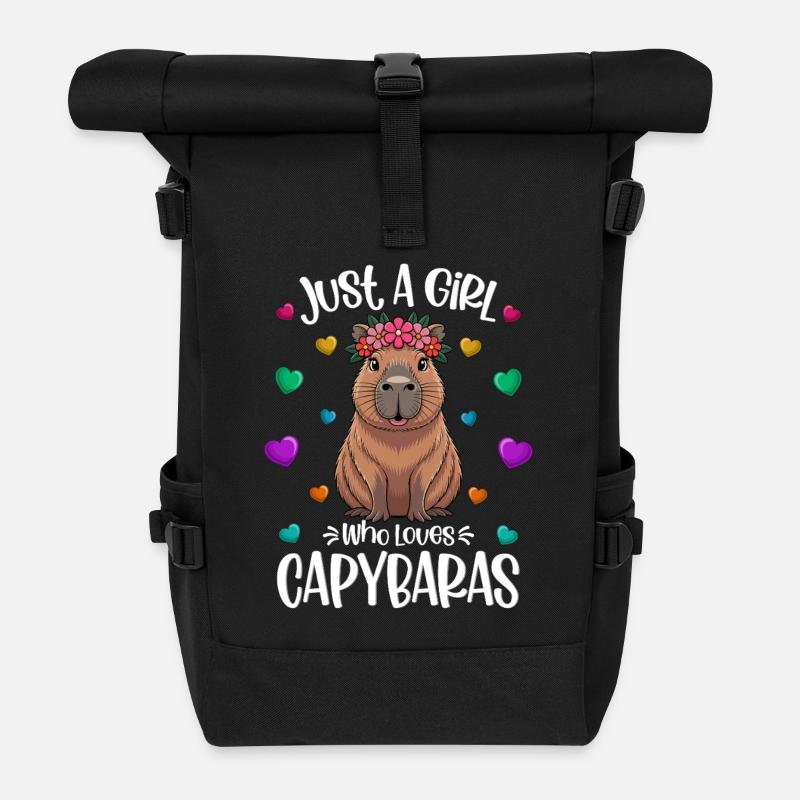 Mädchen Wasserschweinliebhaberin Süßes Capybara  - Rolltop Rucksack - Schwarz
