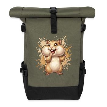 Fröhlicher Hamster Splash Illustration - Rolltop Rucksack - Olive/Schwarz - Vorne
