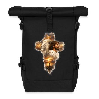 Jesus Lion Judah Cross Christian Faith Bible - Roll Top Backpack - black - Front
