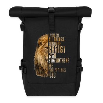 I Can Do All Things Christ Savior Lion Christian - Roll Top Backpack - black - Front