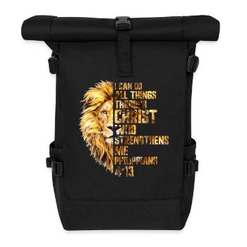 I Can Do All Things Christ Savior Lion Christian - Roll Top Backpack - black - Front