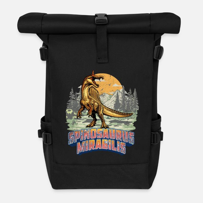 Spinosaurus Mirabilis Retro Neuer Dinosaurier  - Rolltop Rucksack - Schwarz