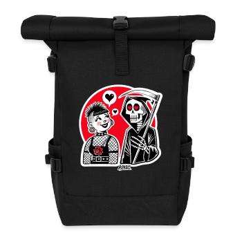 Liebe trifft Sensenmann – Punk-Duo - Rolltop Rucksack - Schwarz - Vorne