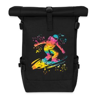 Snowboarder Snowboarding Snowboard - Roll Top Backpack - black - Front