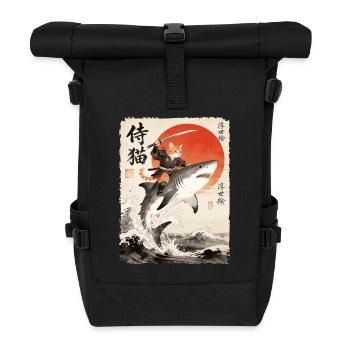 Chat samouraï, guerrier et combattant japonais, requin - Sac à dos roll top - noir - Devant