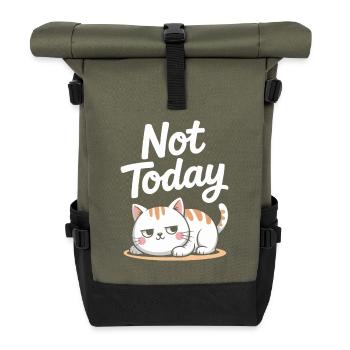 Katzen Spruch Not Today Büro Cat Homeoffice Katze - Rolltop Rucksack - Olive/Schwarz - Vorne