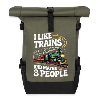 Ich mag Züge und vielleicht 3 Menschen - Rolltop Rucksack - Olive/Schwarz - Vorne