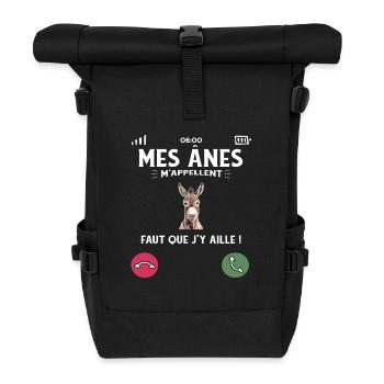 Ich habe keine Zeit, meine Esel nennen mich Humor - Rolltop Rucksack - Schwarz - Vorne