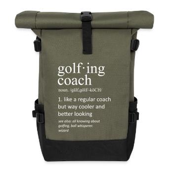 Lustiger Golftrainer Definition Substantiv-Slogan - Rolltop Rucksack - Olive/Schwarz - Vorne