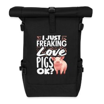 I love pigs just OK Cute animal - Roll Top Backpack - black - Front