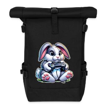 Gamer Hase mit Controller - Rolltop Rucksack - Schwarz - Vorne