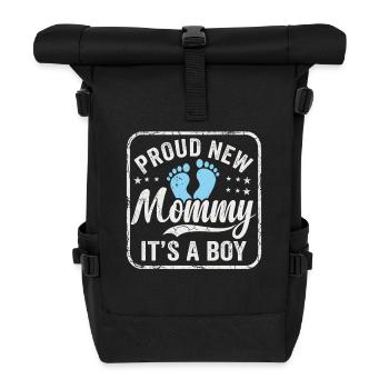 Werdende Mama & Mutter, Geburt Sohn Junge - Rolltop Rucksack - Schwarz - Vorne