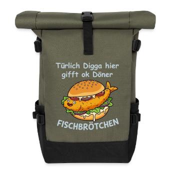 Freches Fischbrötchen Nordsee Humor - Rolltop Rucksack - Olive/Schwarz - Vorne