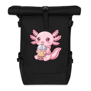 Kawaii Bubble Tea Pink Axolotl - Roll Top Backpack - black - Front