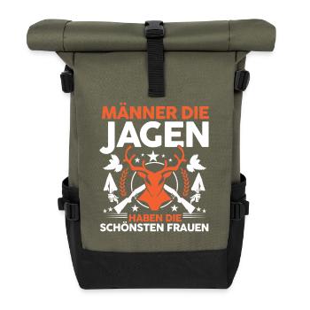 Jagd Jagen Waidmann Jäger - Rolltop Rucksack - Olive/Schwarz - Vorne