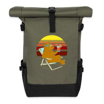 Capybara auf der Sonnenliege Retro-Sonnenurlaub - Rolltop Rucksack - Olive/Schwarz - Vorne