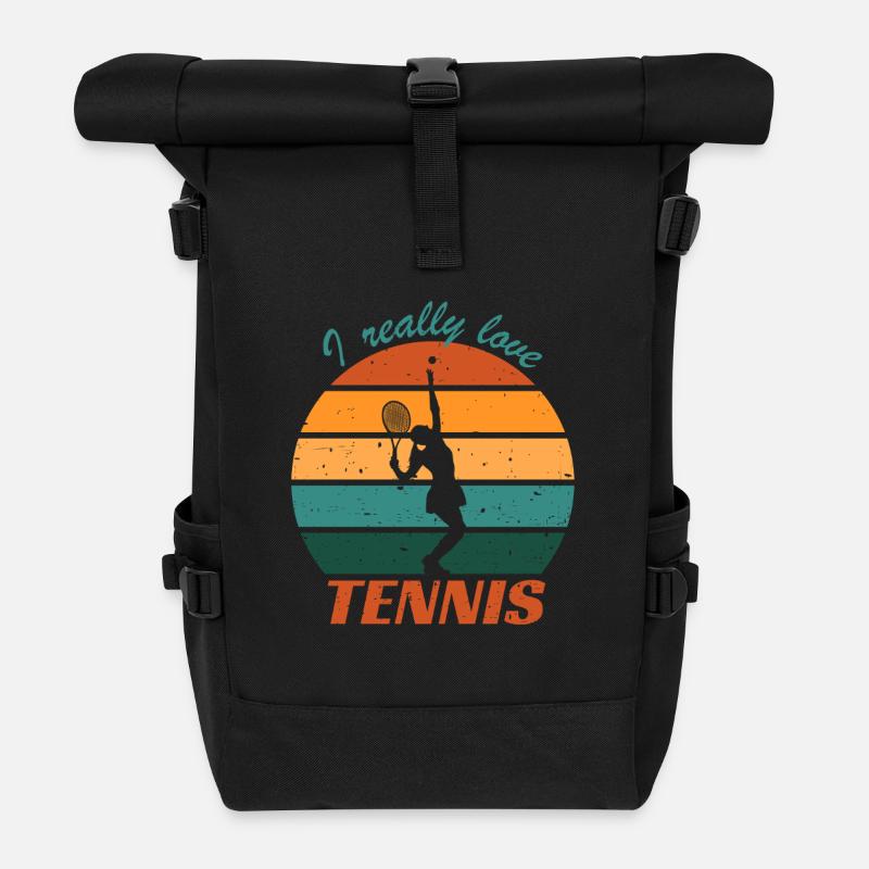 J’adore vraiment le coucher de soleil au tennis - Sac à dos roll top - noir